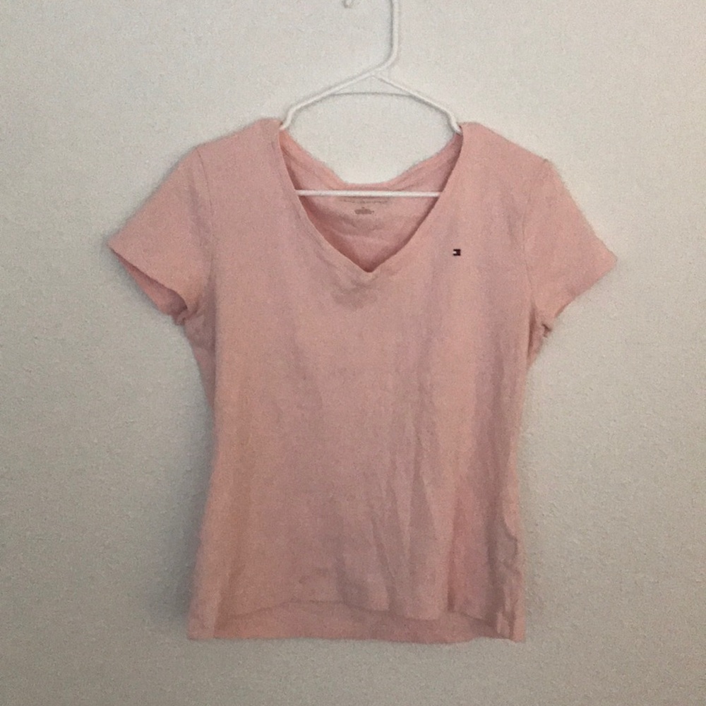 light pink tommy v neck tee